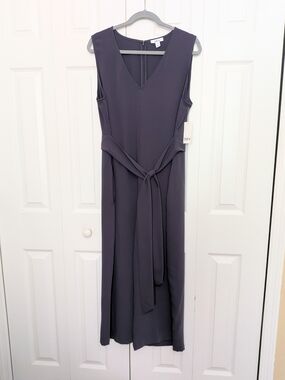Bar III New V-Neck Sleeveless Tie-Waist Dark Gray Jumpsuit